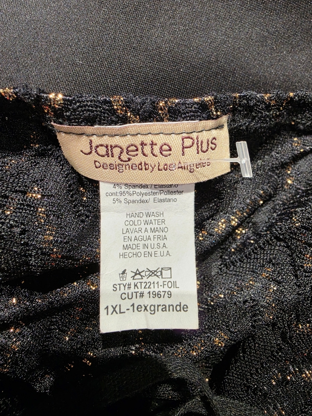 Janette Plus Black Dress with Gold Foil Sparkle 1X image 2